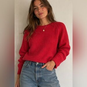 Vintage Rare LL Bean Red Rib Knit Cotton Sweater Made in Australia Small